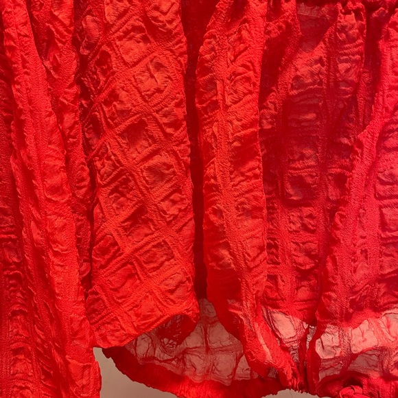 L'academie REVOLVE off shoulder sheer red crop top with drawstring bottom. - Picture 4 of 4